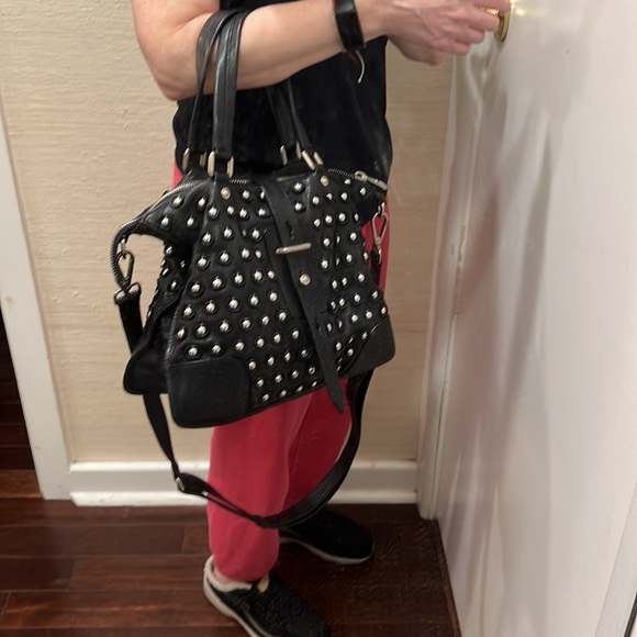 Belstaff Cross Body Black Leather Grommet Handbag CrossBody or Tote! - Picture 15 of 16